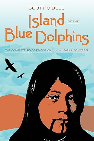 Book cover of "Island of the Blue Dolphins" - image of young Indigenous girl with dark tattoos on chin