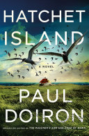 Image for "Hatchet Island"  Two large birds in the foreground over a green meadow while the background shows the flock and a small house in the distance