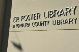 Close-up of E.P. Foster Library name sign