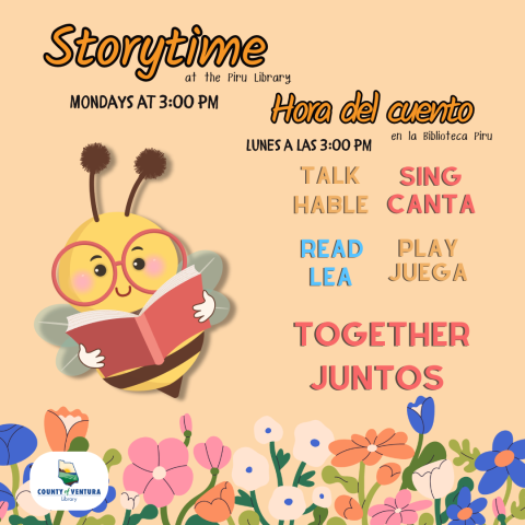 bee reading a book with event details
