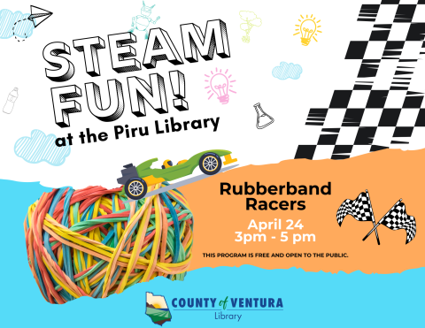 rubber band ball and racecar images with event details