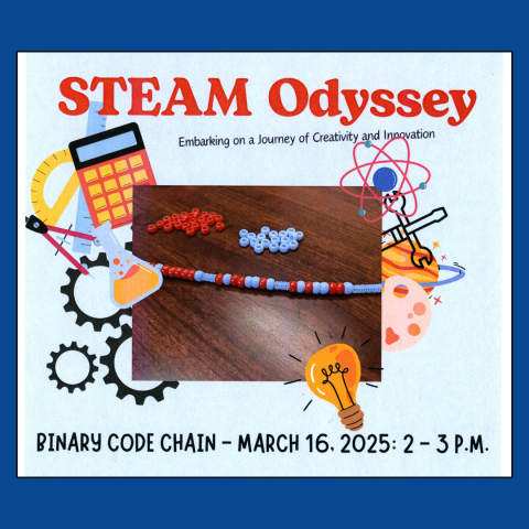 Picture of binary code chain with science graphics - STEAM Odyssey