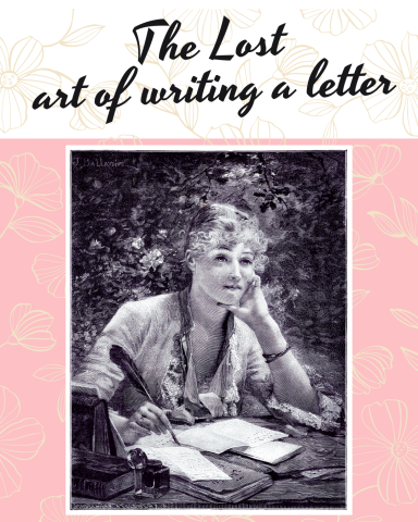 The Lost art of writing a letter. Vintage illustration of a woman writing a letter with a quill.
