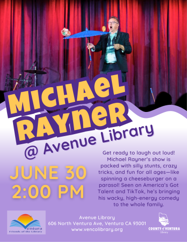 Juggler/Magician Michael Rayner balances a cheeseburger on an umbrella
