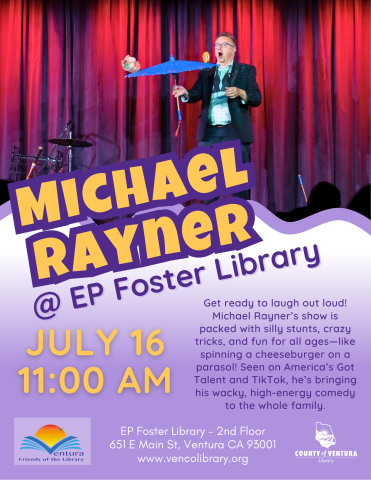 Juggler/Magician Michael Rayner balances a cheeseburger on an umbrella
