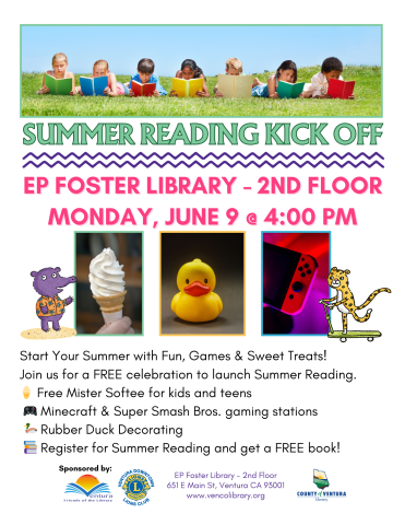 Ice cream, rubber duck, kids reading, nintendo switch - Foster Summer Reading Kick Off event