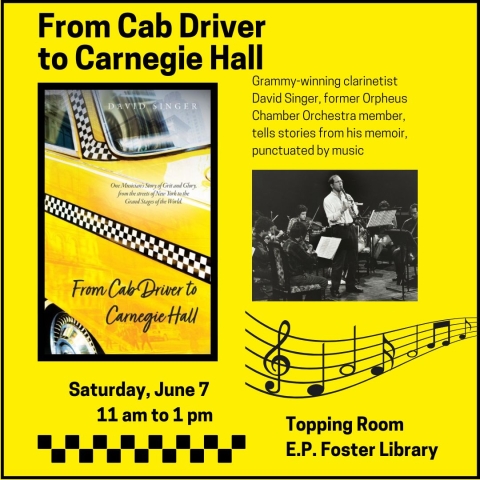 Yellow background. Book Cover with the title From Cab Driver to Carnegie Hall.