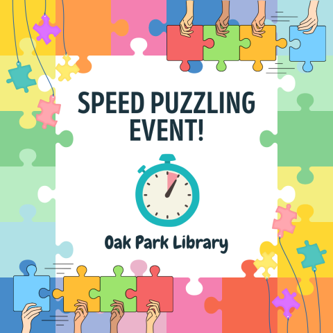 Graphic of puzzle pieces and a clock - Speed Puzzling Event