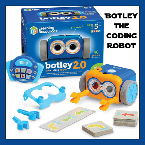 Photo of Botley robot and various pieces needed to play - Botley The Coding Robot