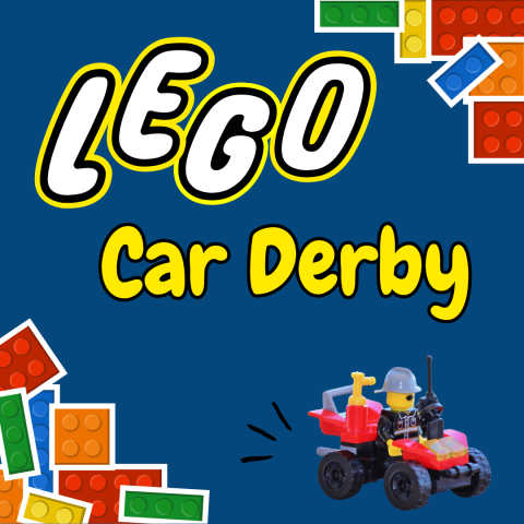 Graphics of Lego bricks and a Lego car - Lego Car Derby