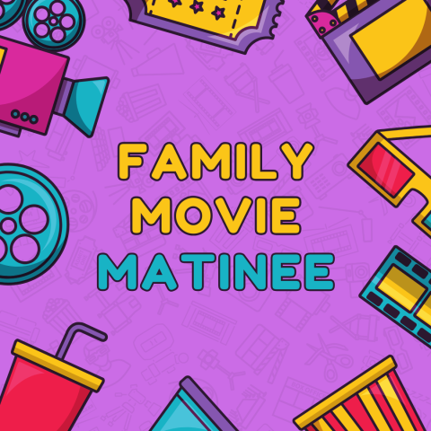 graphics of items associated with movies - Family Movie Matinee