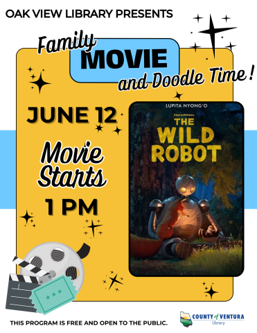 Information about Oak View Library's movie matinee for June 12, 2025 at 1pm featuring The Wild Robot