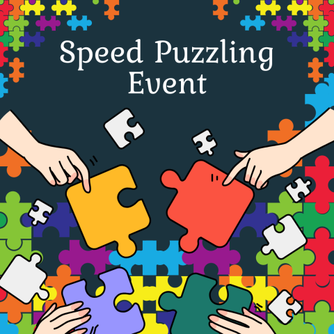 Grapics of puzzle pieces and hands - Speed Puzzling Event