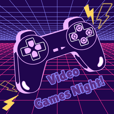 Graphic of a video game controller - Video Games Night