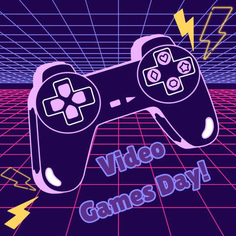 Graphic of a video game controller - Video Games Day