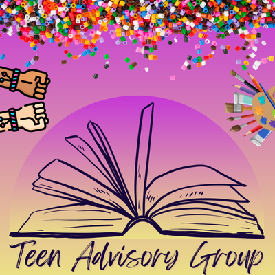 Teen advisory group logo with beads and art supplies