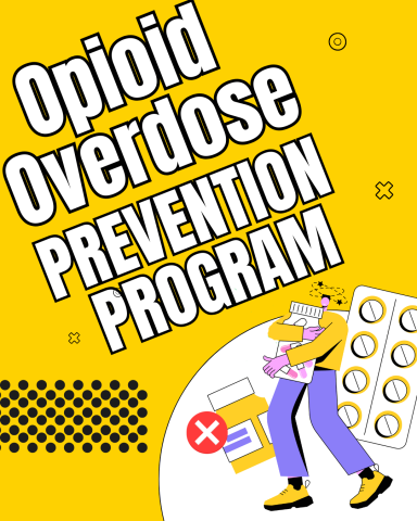 Opioid overdose prevention program. illustration of person struggling to hold oversized prescription pill bottles.