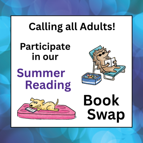 Graphics of two animals reading - Participate in our Summer Reading Book Swap