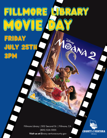 Film reel with Moana 2 movie cover and event details