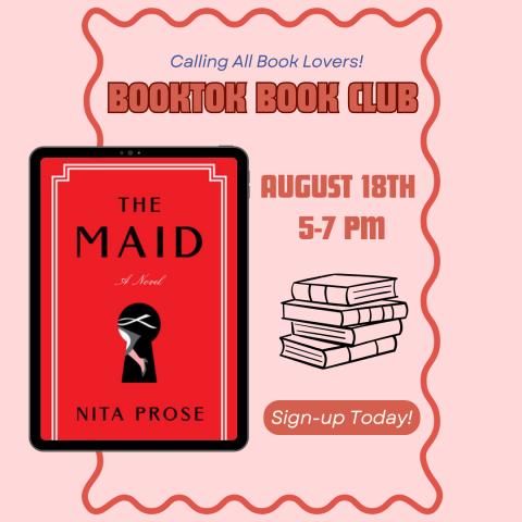 graphic of book jacket - The Maid - Booktok Book Club - date and time