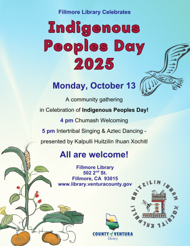 Indigenous people day celebration with an outline of a bird and corn