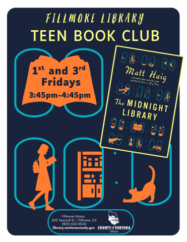 Midnight library cover with event info