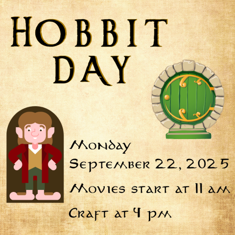 Graphic of a hobbit figure and symbol - Hobbit Day - date and time