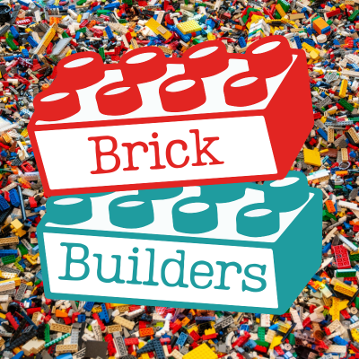 Brick Builders logo with lego bricks background