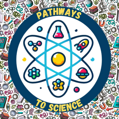 Pathways to science logo with science images in the background