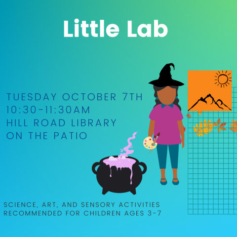 Little Lab Logo - stylized illustration of a child with a witch's hat holding an artist's palette