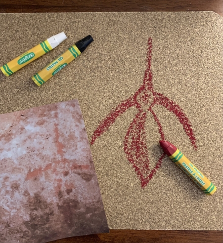 oil pastel and sandpaper drawing of cave art