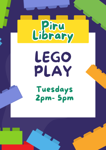 Various toy building bricks framing event info