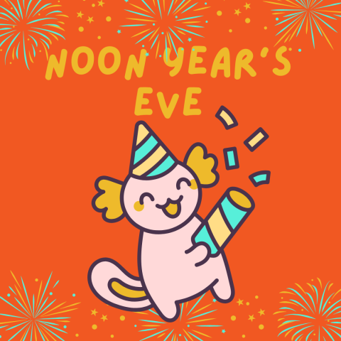 Dancing cartoon chibi animal wearing a party hat