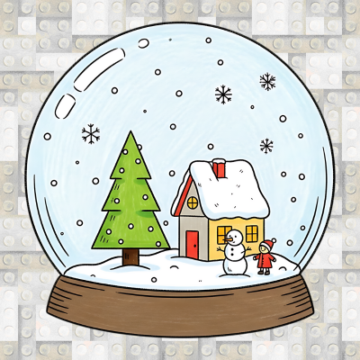 A snowglobe with a lego background
