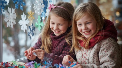 children making paper snowflakes