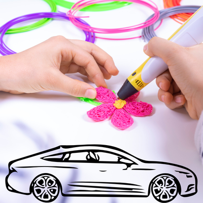 3d pen design of a flower being created with a car outline underneath