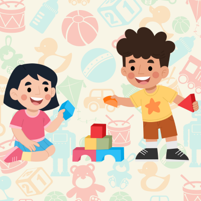 children playing with toys in the background