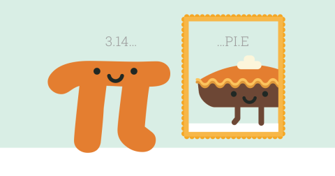 Illustrated Pi symbol next to an illustrated pie