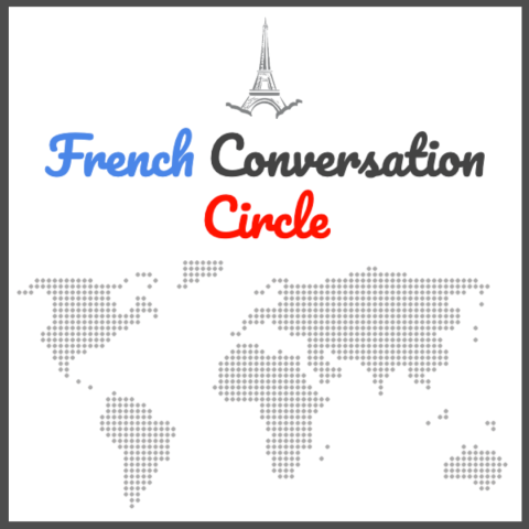 Graphic of world map in dots - French Conversation Circle