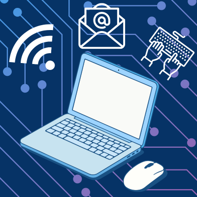 laptop with circuit background and computer icons