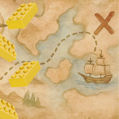 treasure map with yellow lego bricks on the side