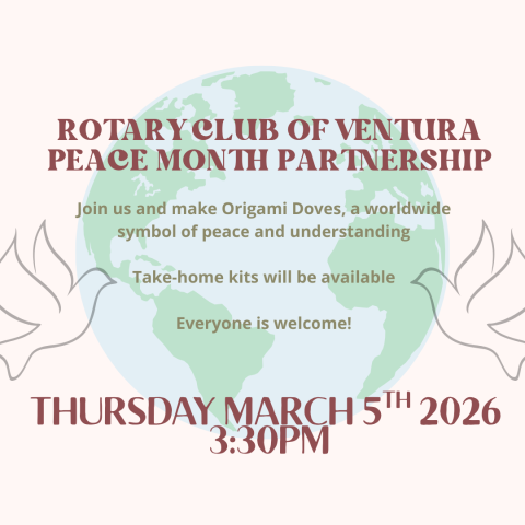 Rotary Club Peace Month Origami Doves at Hill Road Library March 5th at 3:30pm