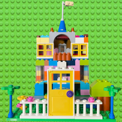 Lego building with a lego plate as a background
