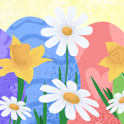 eggs with spring flowers