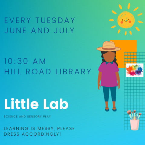 illustration of young girl in a sun hat with painting supplies