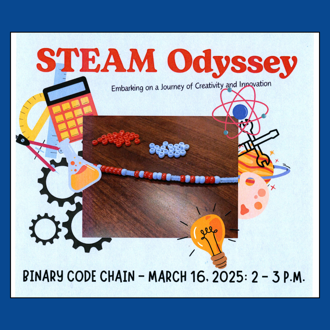 Picture of binary code chain with science graphics - STEAM Odyssey