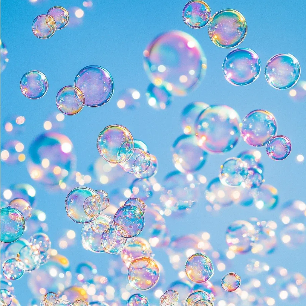 bubbles lit up against a blue sky