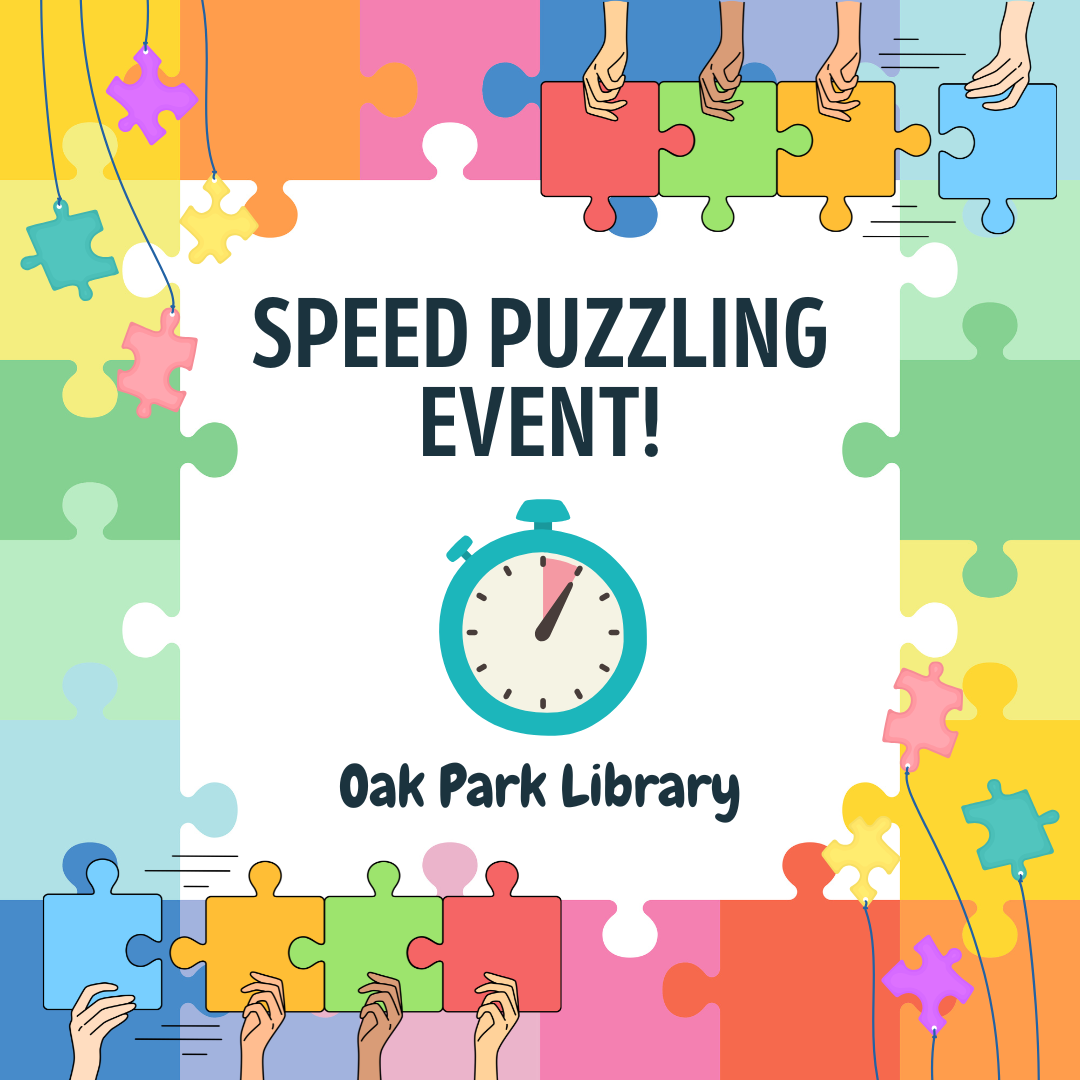 Graphic of puzzle pieces and a clock - Speed Puzzling Event