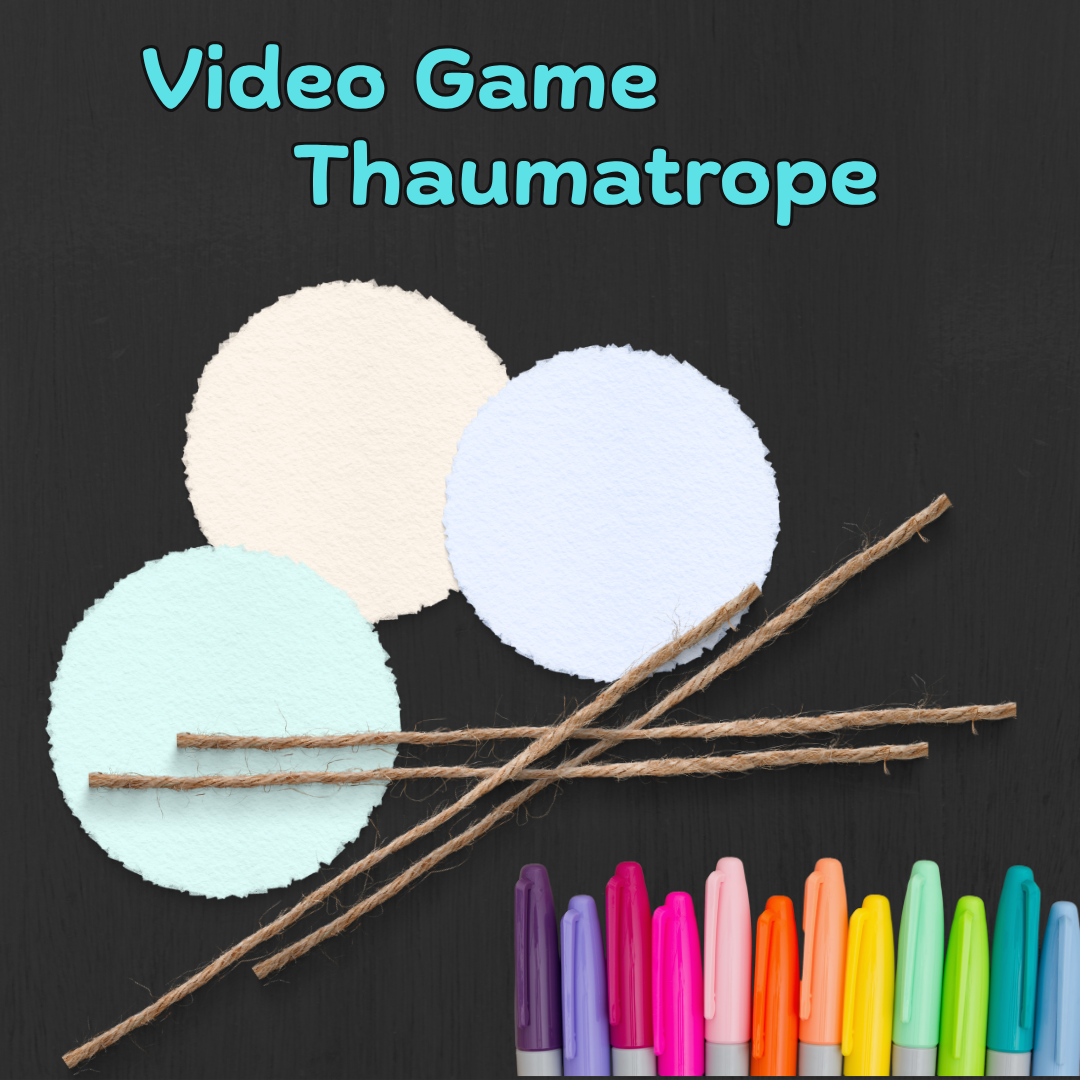 graphics of paper circles, string, and markers - Video Game Thaumatrope