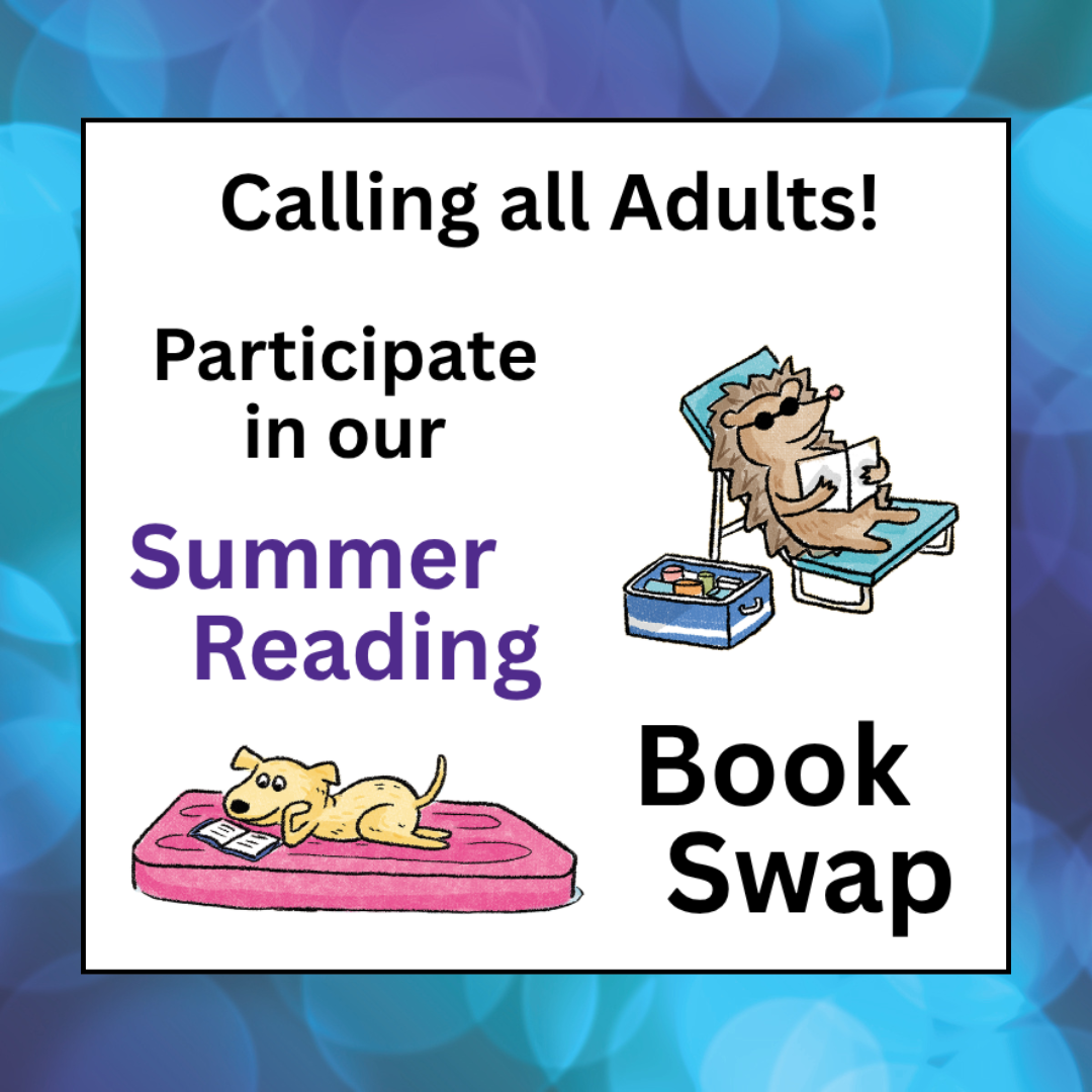 Graphics of two animals reading - Participate in our Summer Reading Book Swap